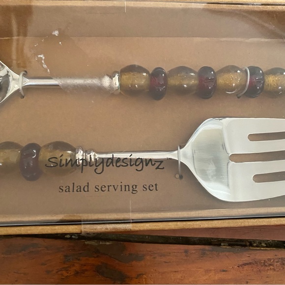 SimplyDesignz Amber Glass Handle Salad Serving Set NWT - Picture 8 of 16